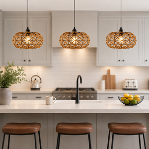 paper rope pendant light beside a bright window
