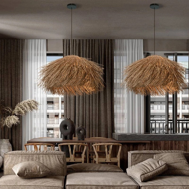 Straw Stack Shaped Rattan Woven Pendant Light