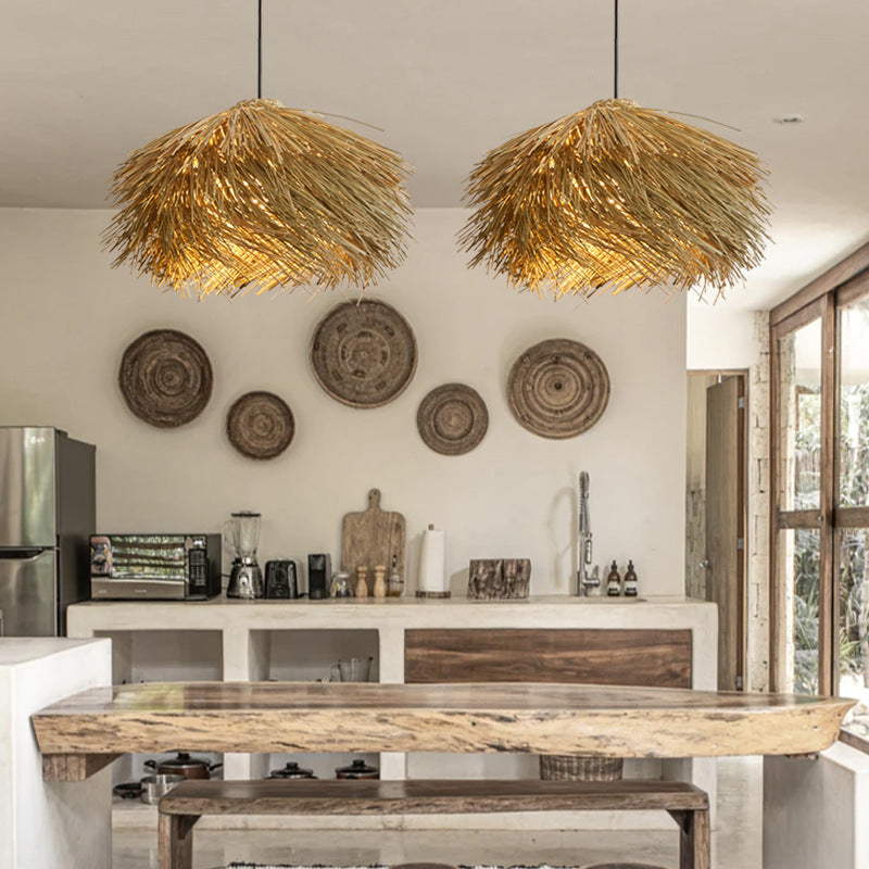 Straw Stack Shaped Rattan Woven Pendant Light