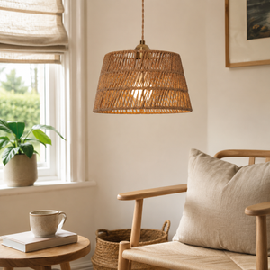 paper rope pendant light in a sunlit breakfast nook