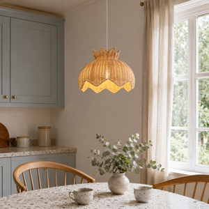 paper rope rattan pendant light in a sunlit breakfast nook