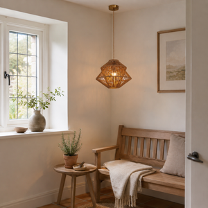 paper rope pendant light beside a bright window
