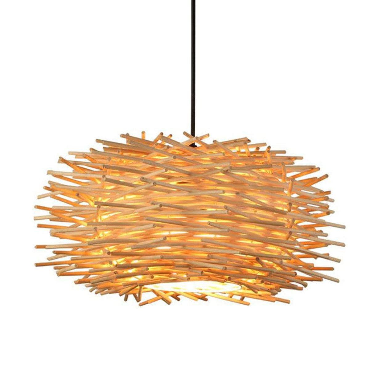 Wood-Colored Bamboo Art Bird's Nest Spiral Pendant Light