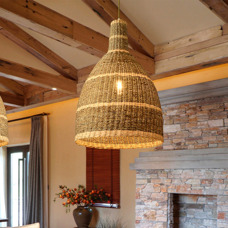 Creative Funnel-Shaped Rattan Pendant Light Kitchen Island