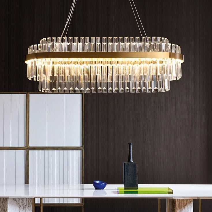 Tiered Crystal LED Pendant Light in Brass Ring