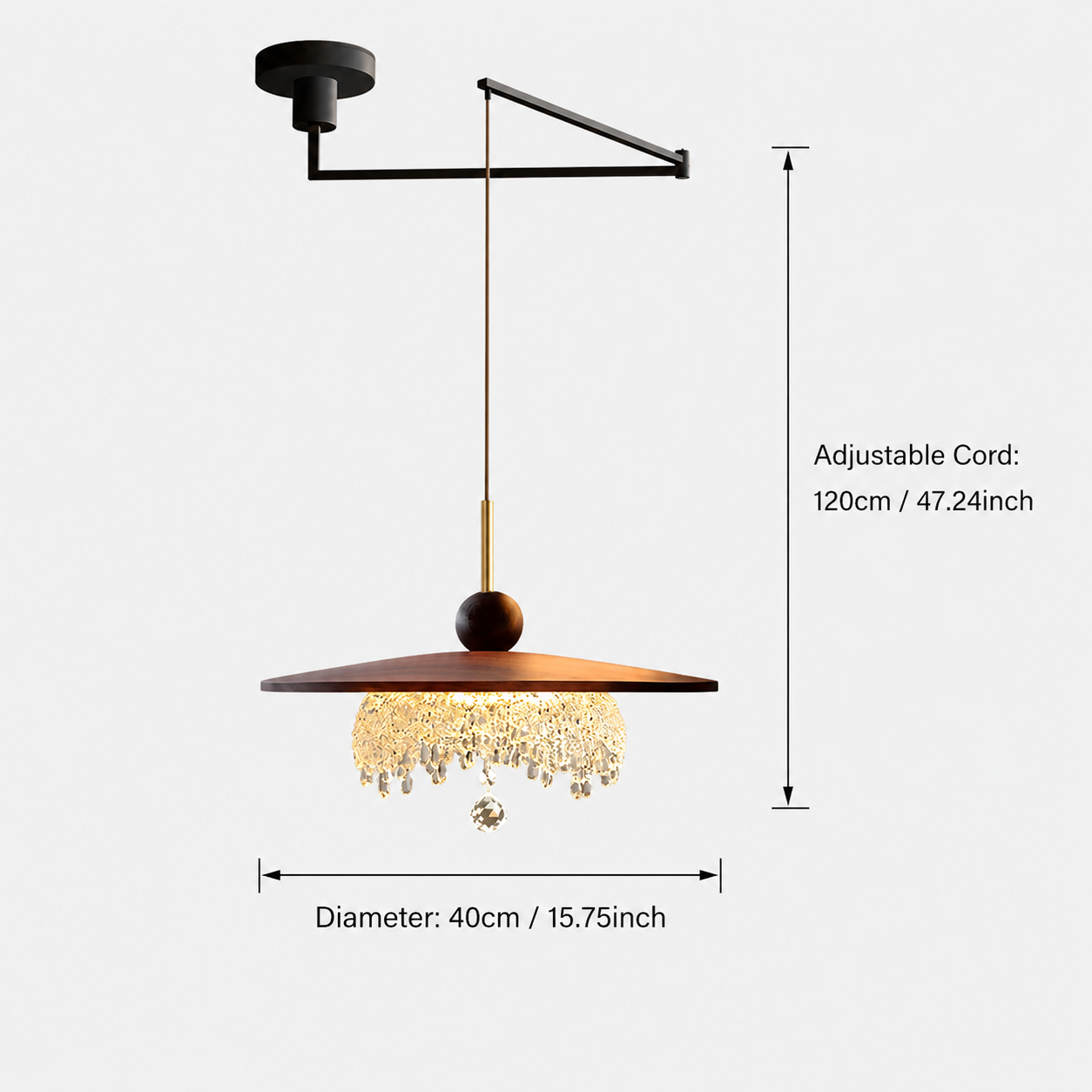 dimension chart for the folding acrylic pendant for walnut folding acrylic pendant light