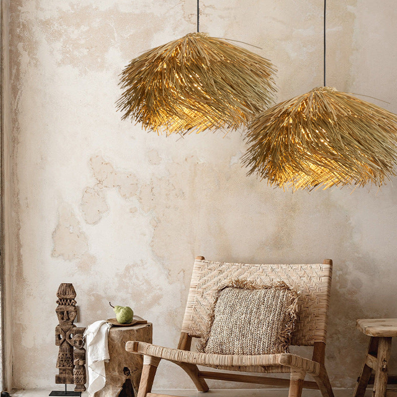 Straw Stack Shaped Rattan Woven Pendant Light