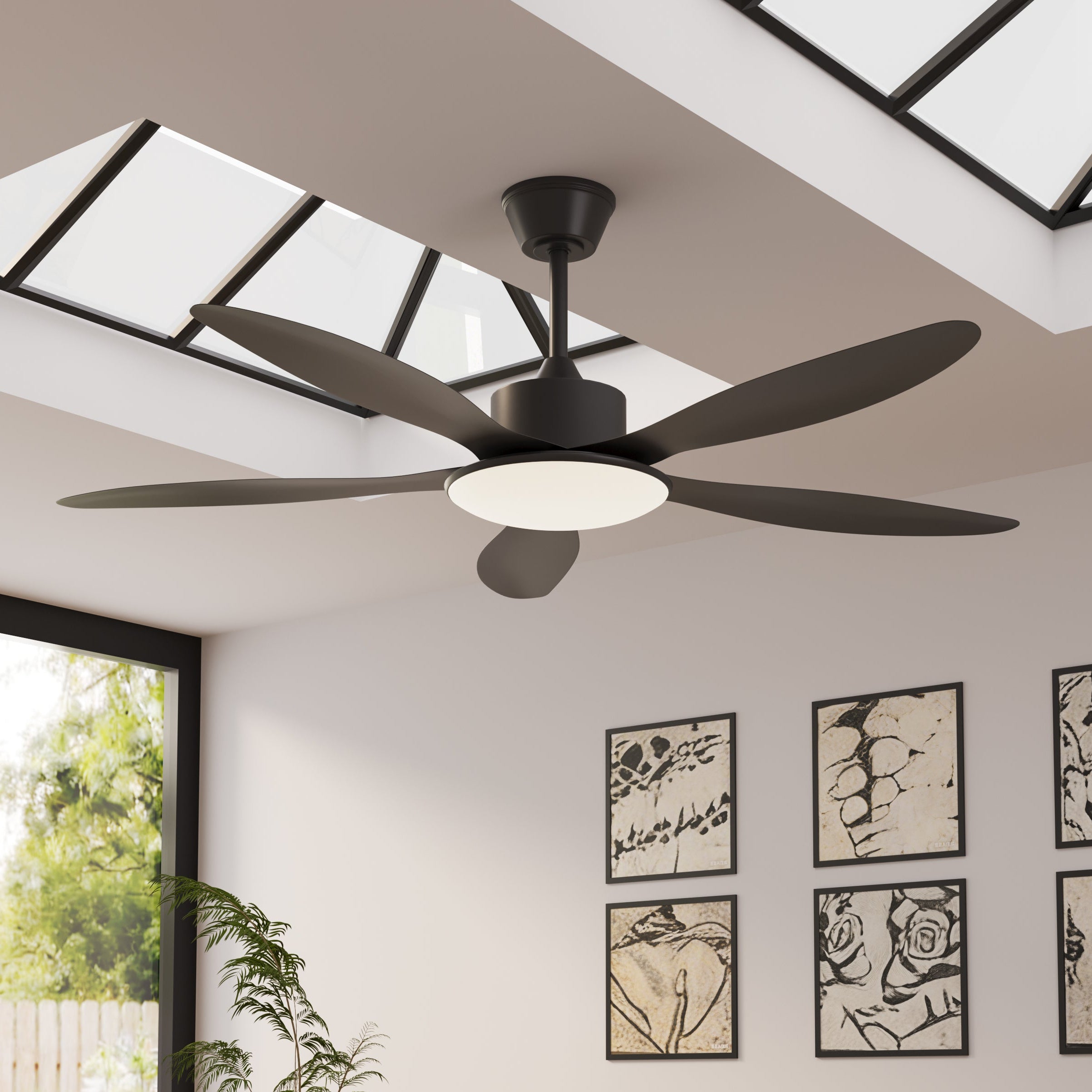 53-inch Modern Ceiling Fan with Light, Silent 5-Blade LED Fan with Remote