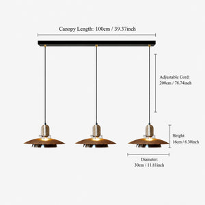 dimension chart for the three-light walnut iron pendant for 3-light walnut iron pendant light