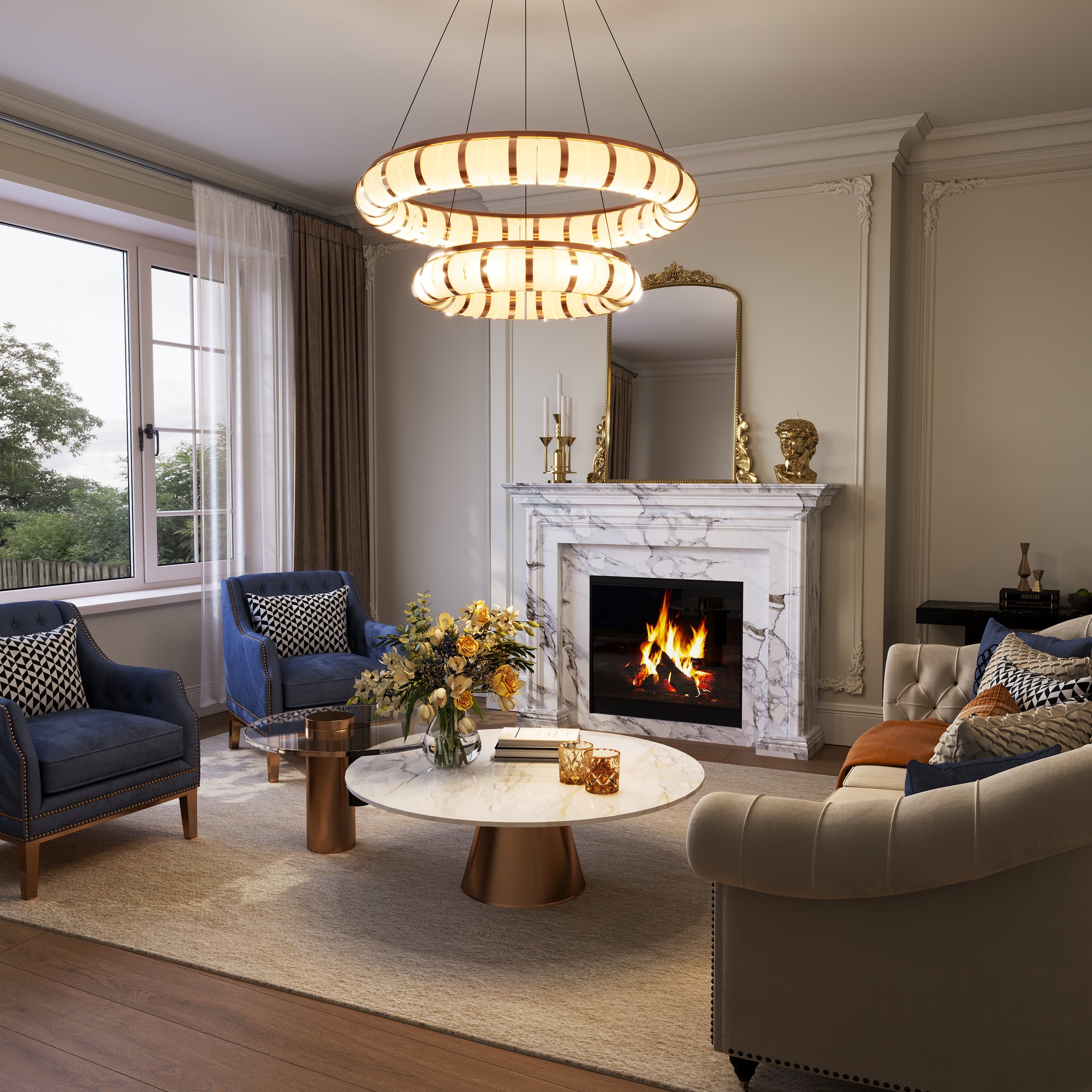 Dual Ring Modern LED Chandelier Adjustable Suspension