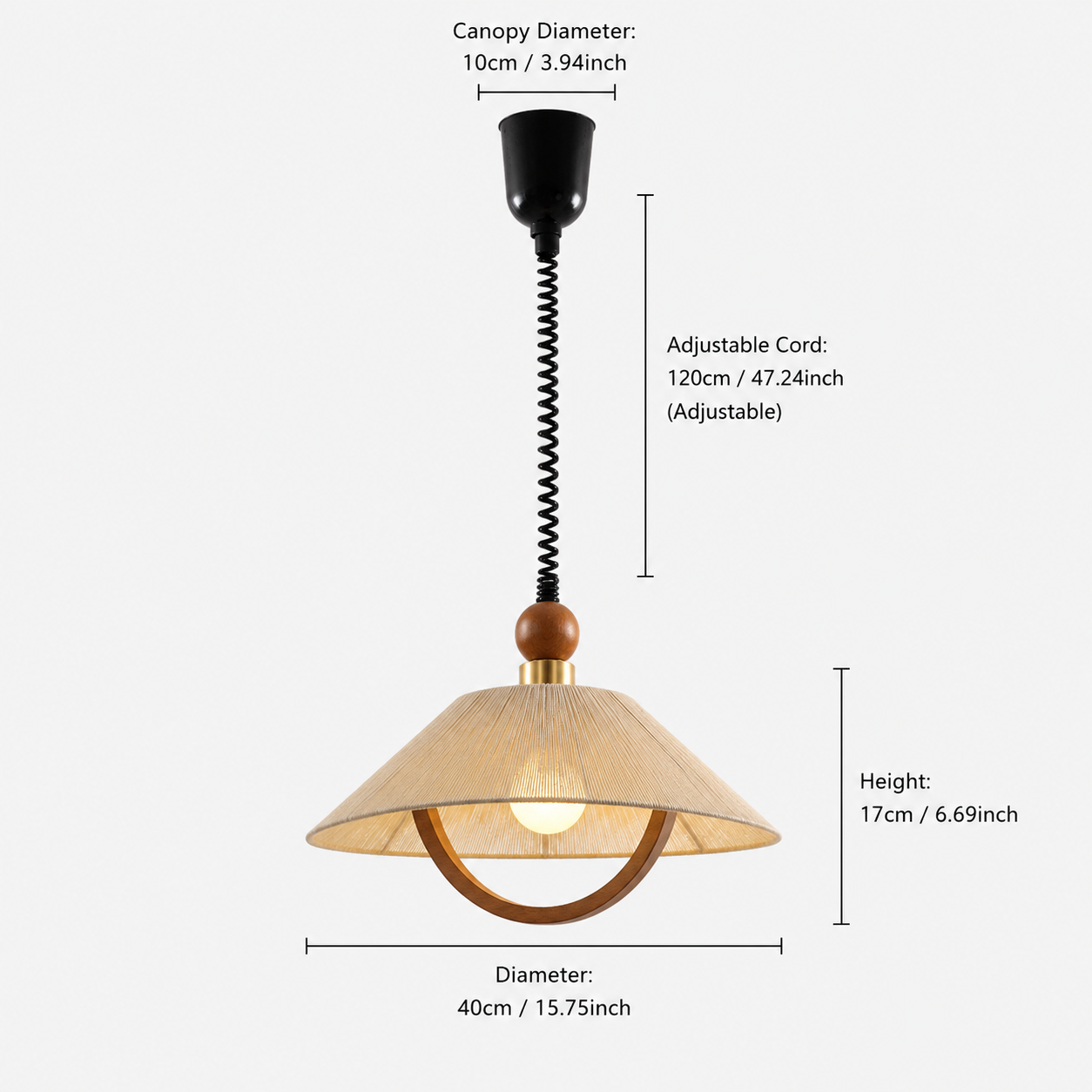 dimension chart for the natural wood pendant for natural wood curved pendant light