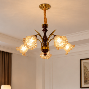 5-light vintage glass flower chandelier with five vintage glass flower shades
