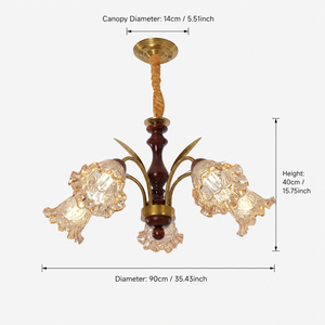 dimension chart for the five-light glass flower chandelier for 5-light vintage glass flower chandelier