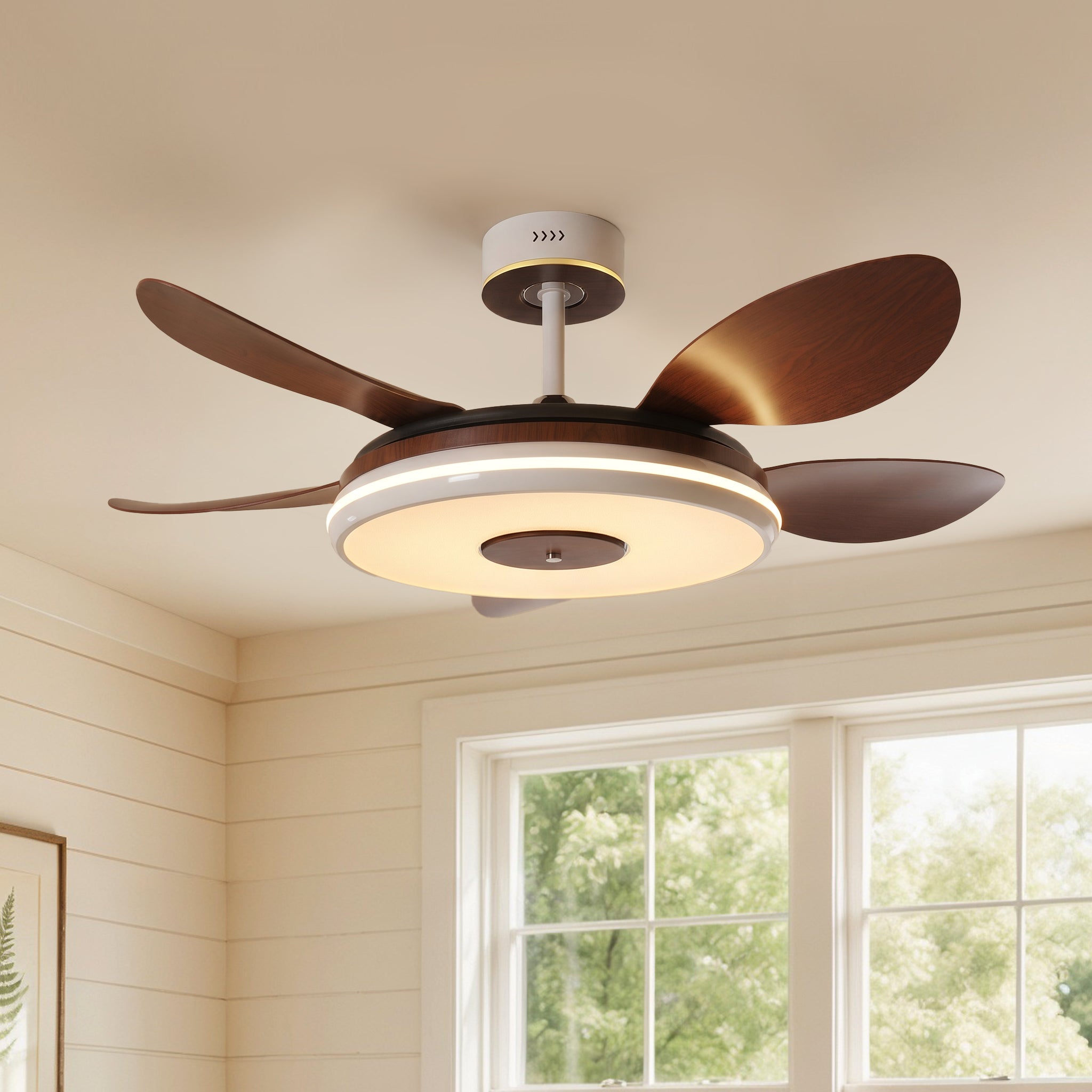 Walnut 48 Inch Reversible LED Ceiling Fan Light with Remote
