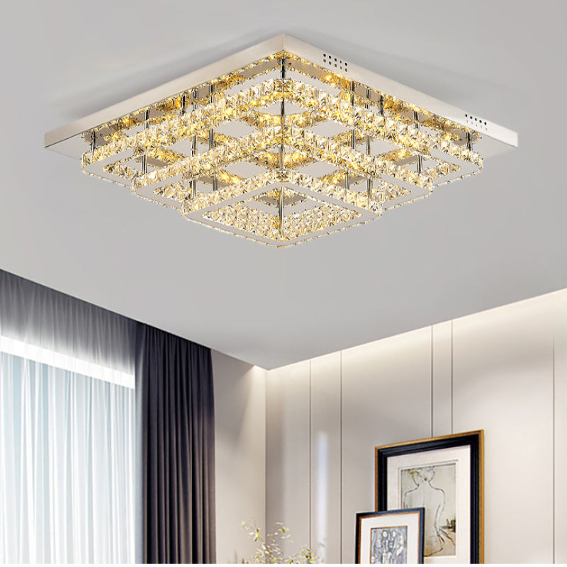 Modern Square Tiered Crystal Ceiling Light