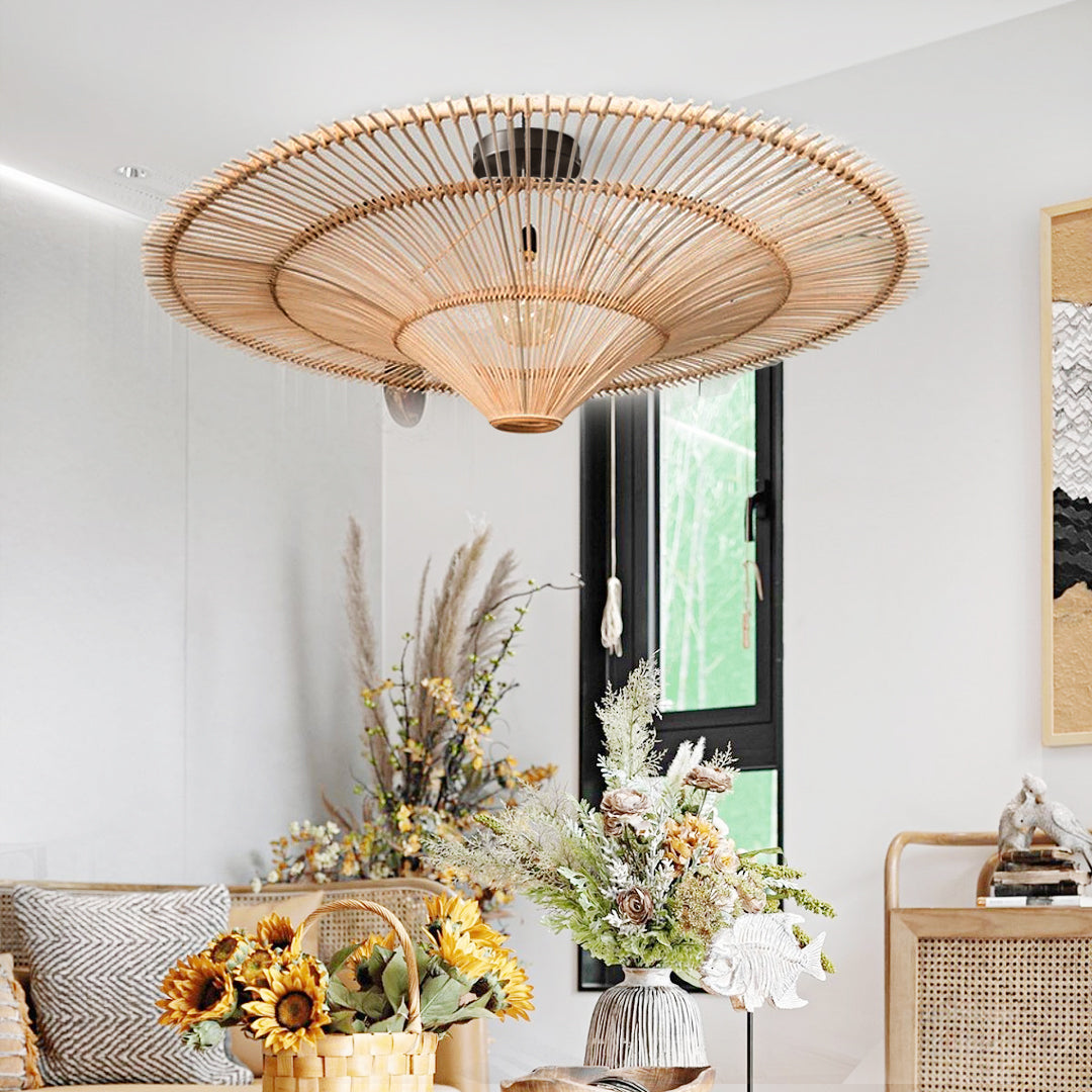 Flying Saucer-Shaped Rattan LED Ceiling Light