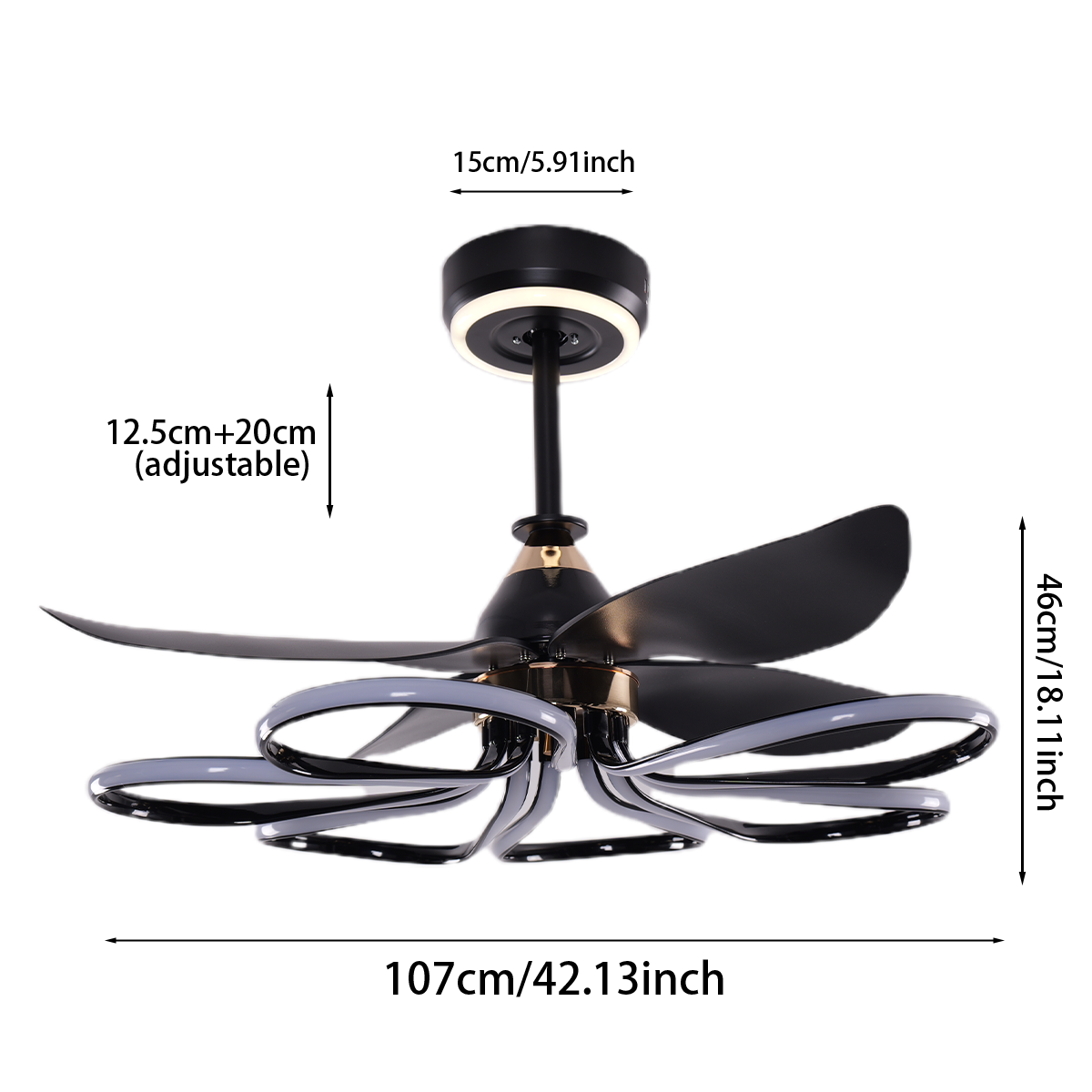 Contemporary Black Aluminum Ceiling Fan Light for Living Rooms