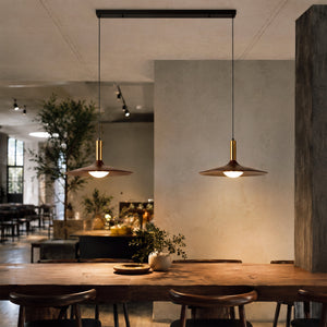 walnut double pendant light shown as a clean product view
