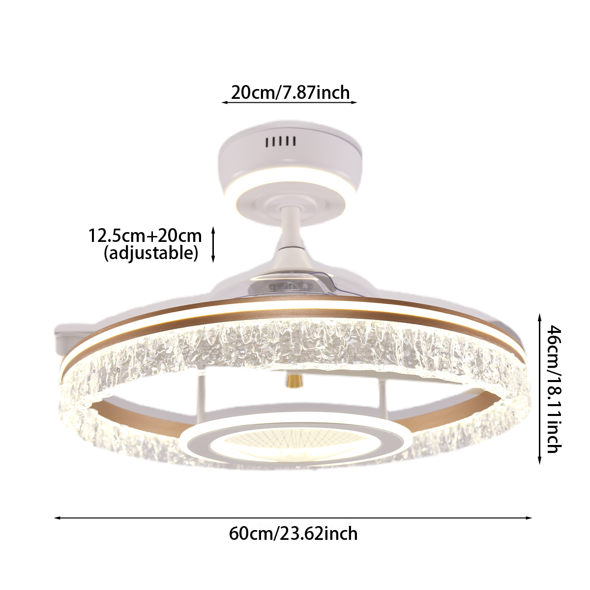 Whisper-Quiet Reversible Acrylic and Metal Ceiling Fan Light