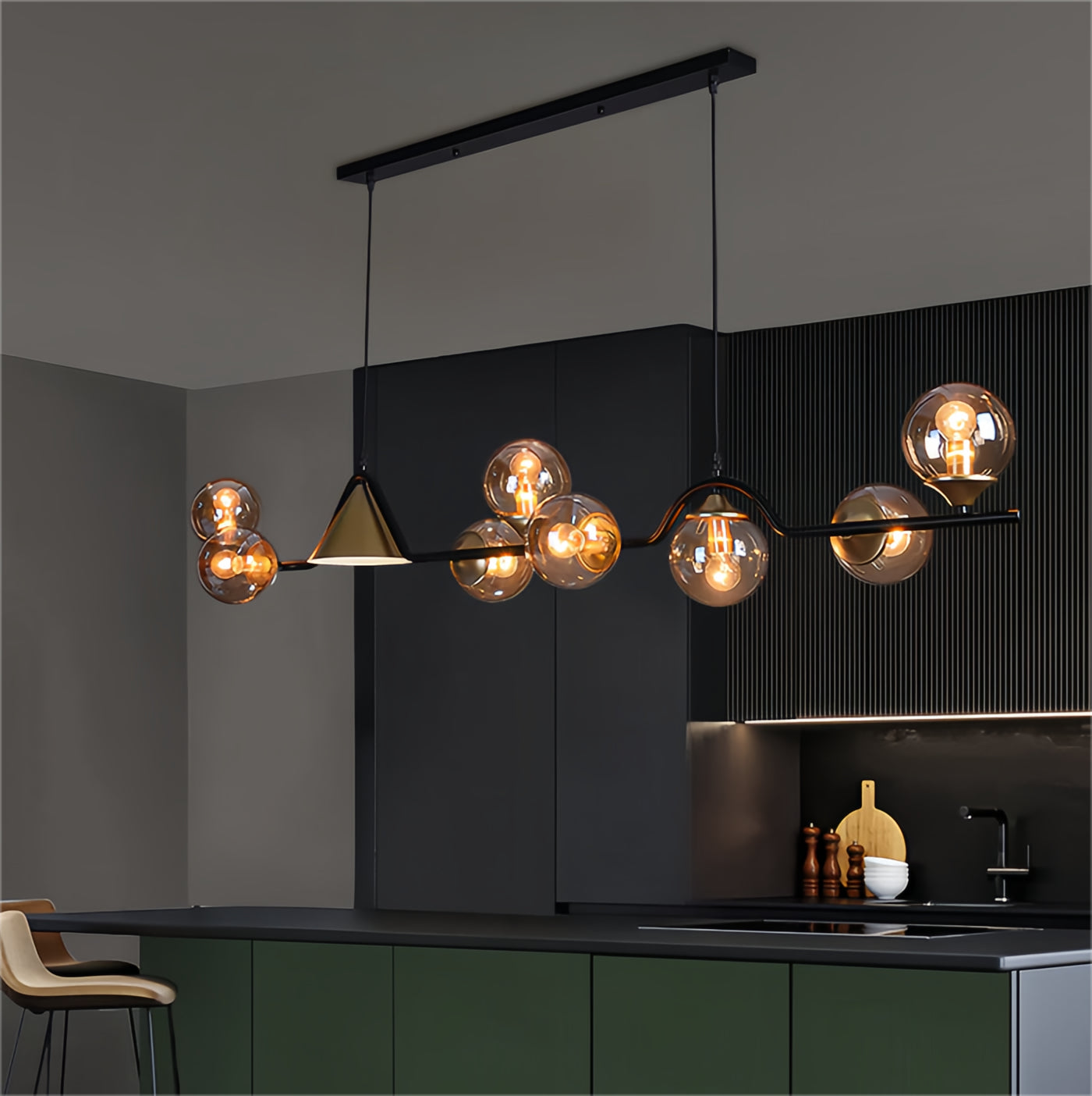 Modern Linear Geometric Spherical Glass Metal Pendant Light