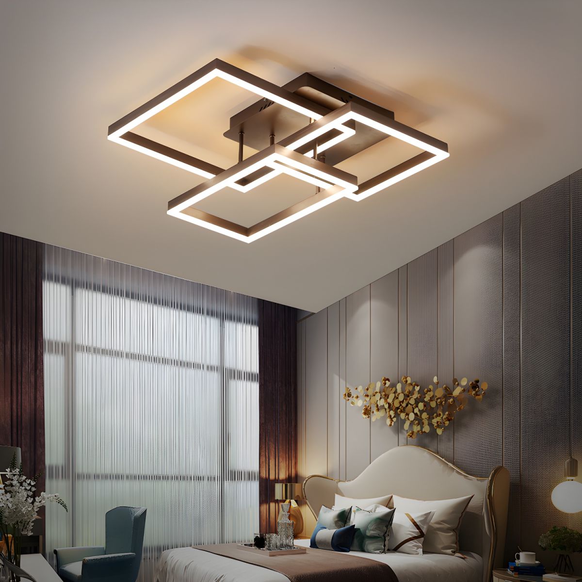 Modern Style Square Shape Metal Ceiling Lights Fixtures in Black/Brown