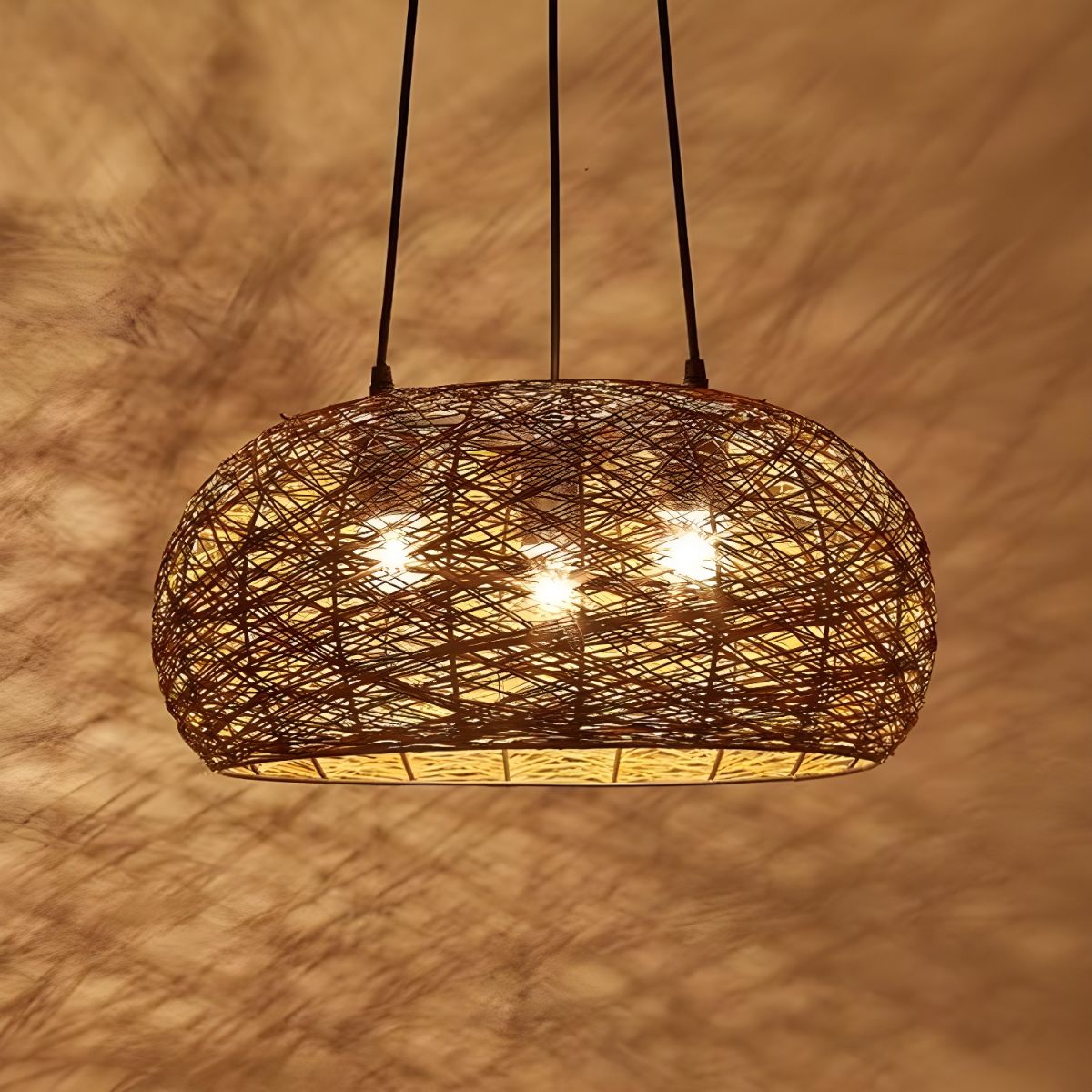 Creative Bird's Nest LED Hemp Rope Rattan Woven Pendant Light