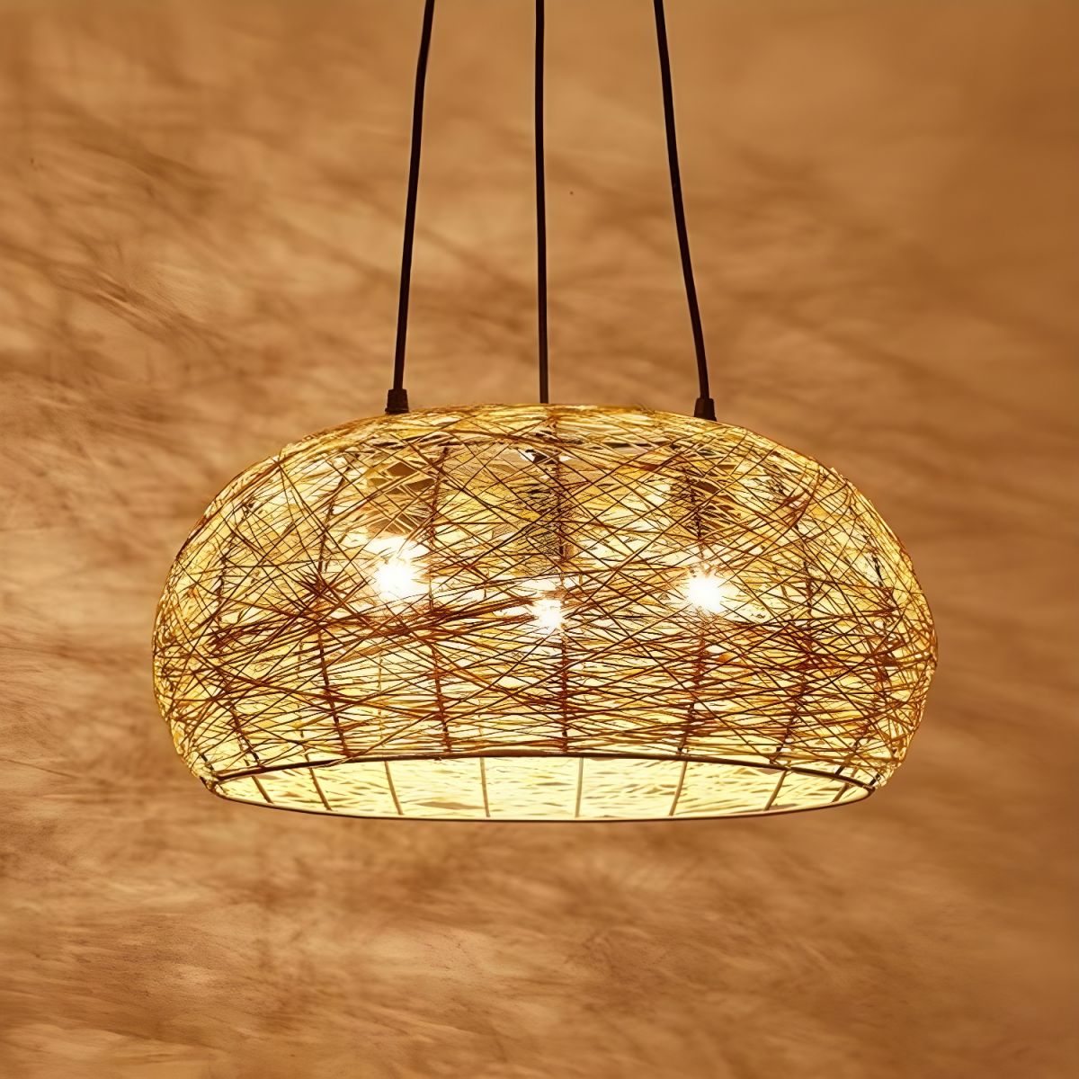 Creative Bird's Nest LED Hemp Rope Rattan Woven Pendant Light