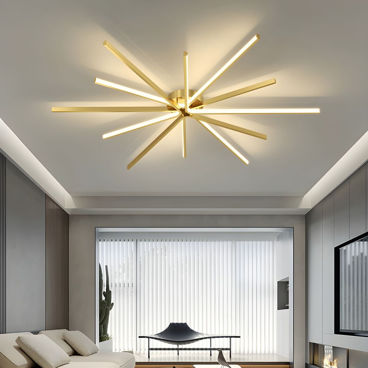 Minimalist Style LED Linear Shape Copper Ceiling Light Fixture