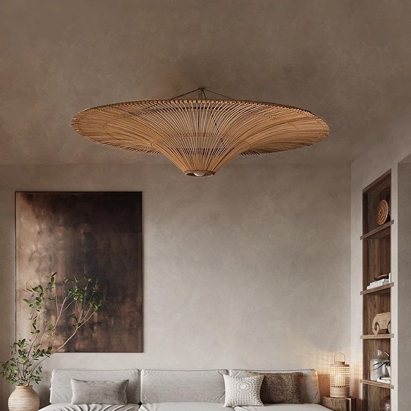 Flying Saucer-Shaped Rattan LED Ceiling Light