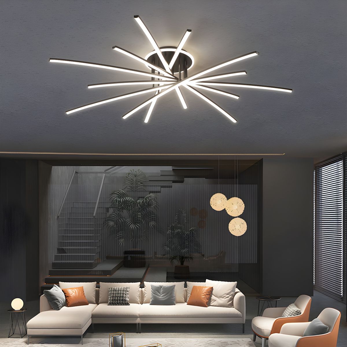 Modern Elegant Linear Semi Flush Mount Ceiling Light Fixture in Black