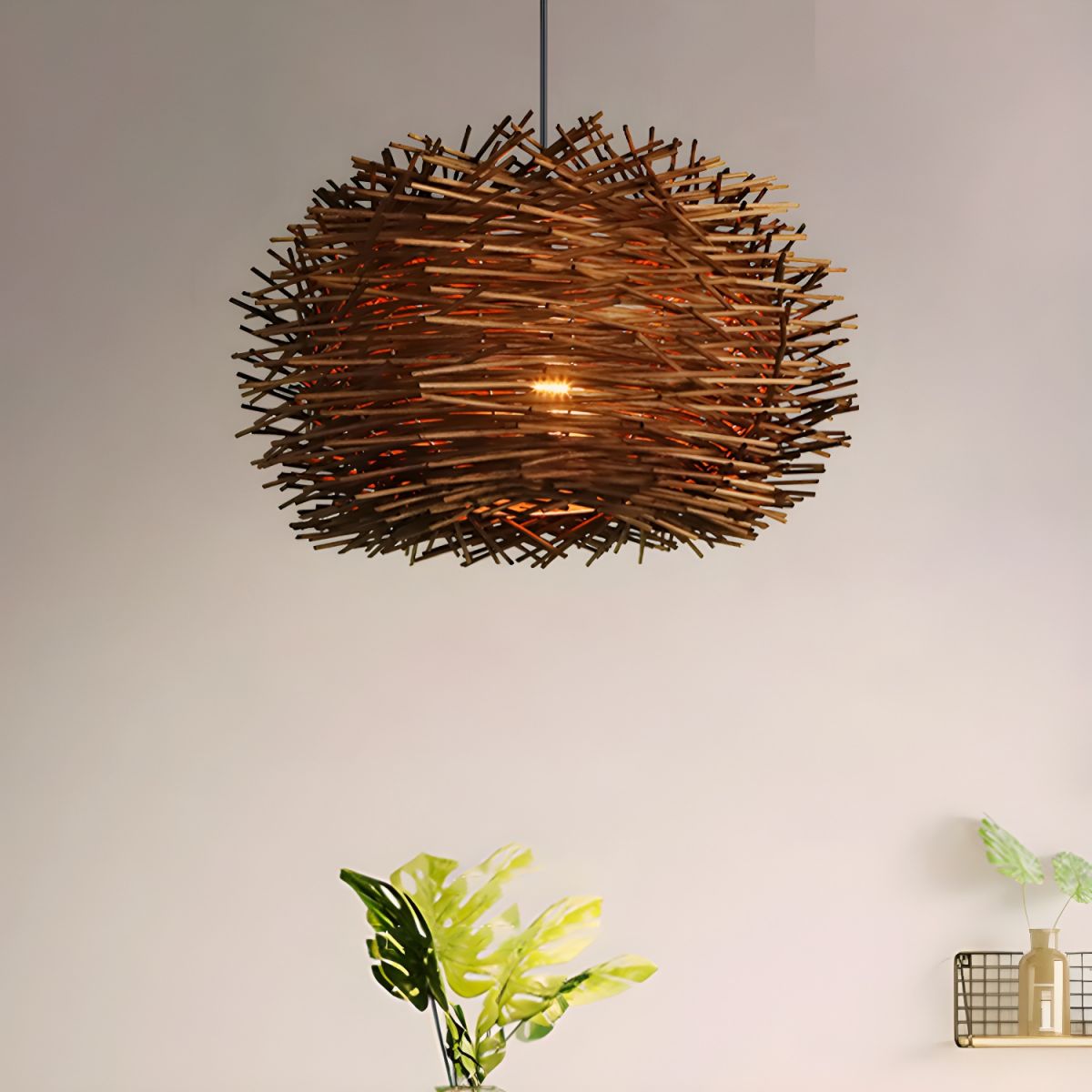 Coffee-Colored Bamboo Art Bird's Nest Spiral Pendant Light