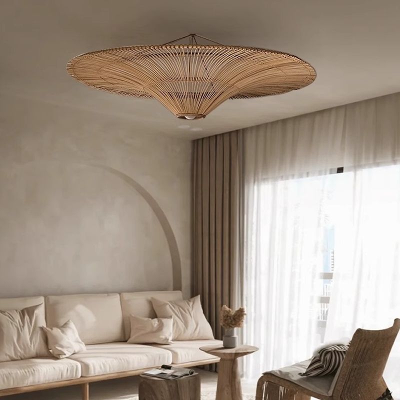 Flying Saucer-Shaped Rattan LED Ceiling Light