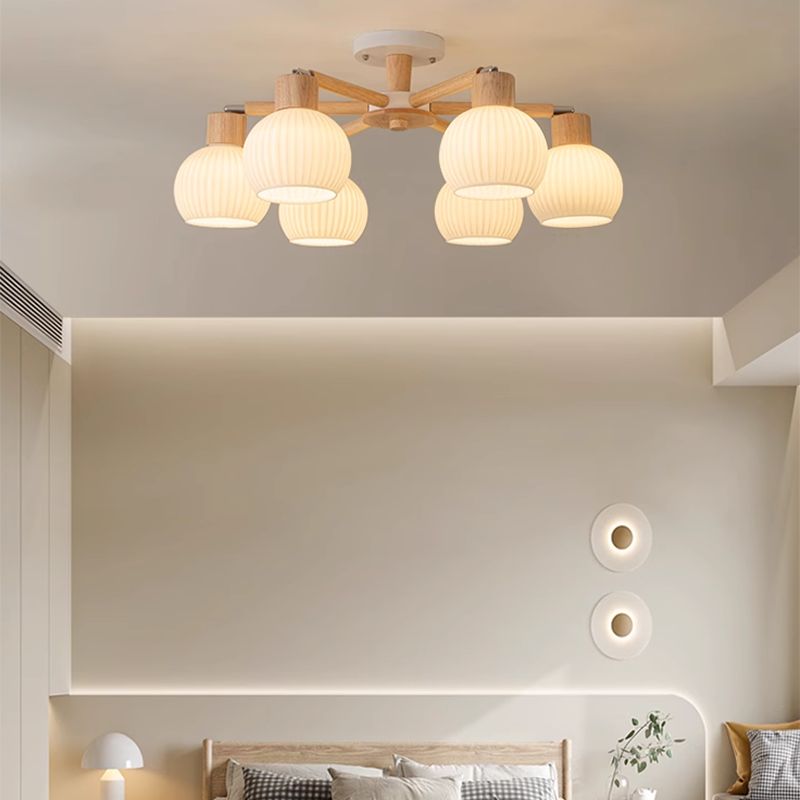 Scandinavian Modern Atmospheric Natural Wood Cream Pendant Light