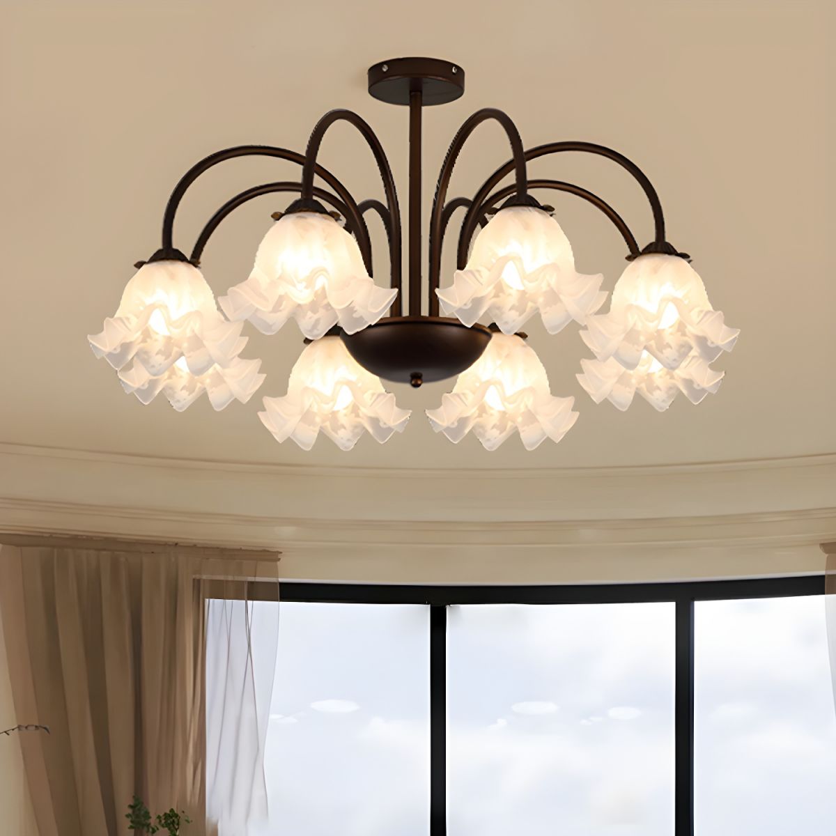 Brown Flower Frosted Glass Contemporary Living Room Chandelier