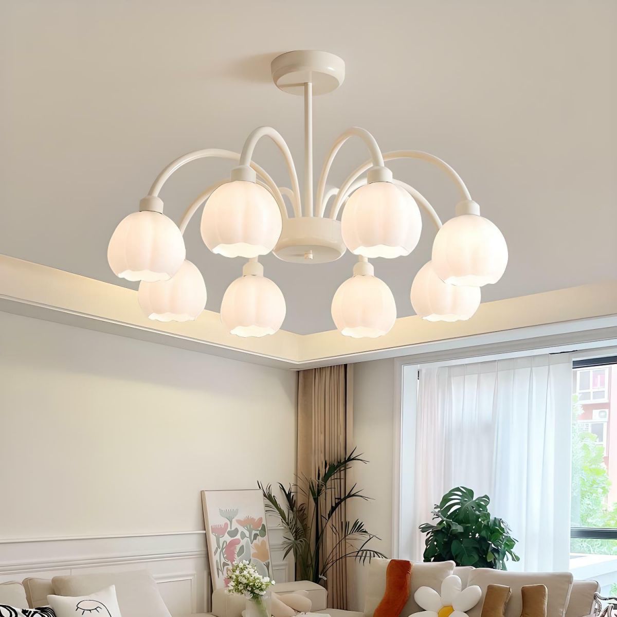 French Cream Windbell Orchid Creative Pendant Light