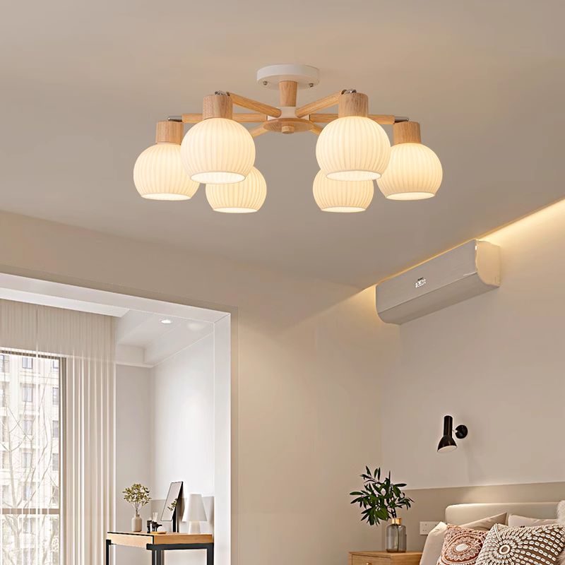 Scandinavian Modern Atmospheric Natural Wood Cream Pendant Light