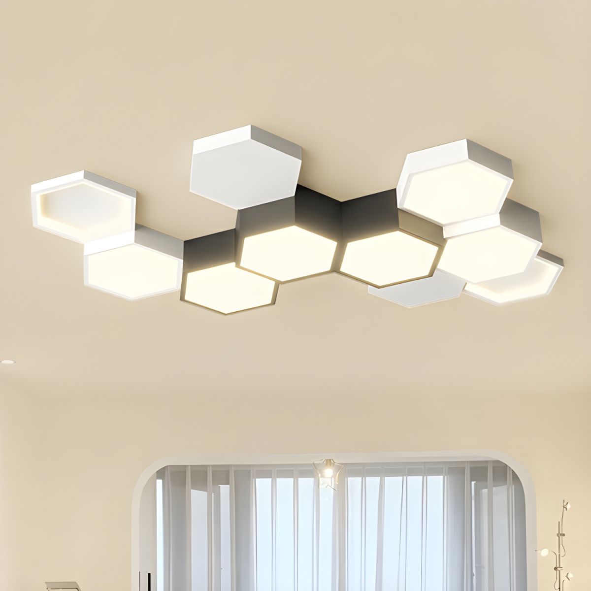 Modern Creative Geometric Led Light Eye Protection Black and White Ceiling Lamp