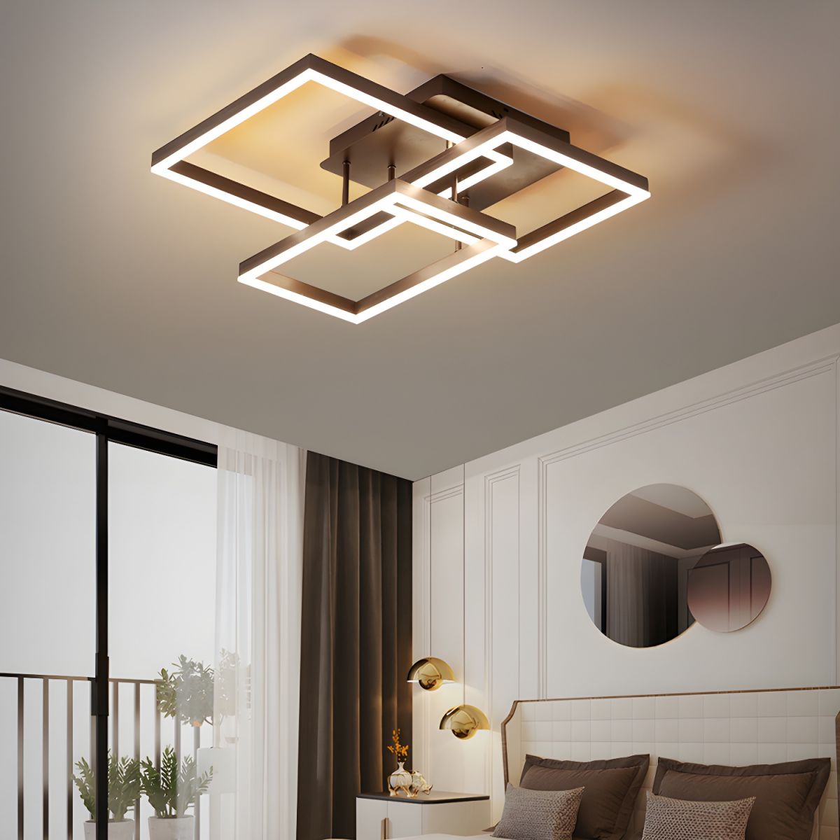 Modern Style Square Shape Metal Ceiling Lights Fixtures in Black/Brown