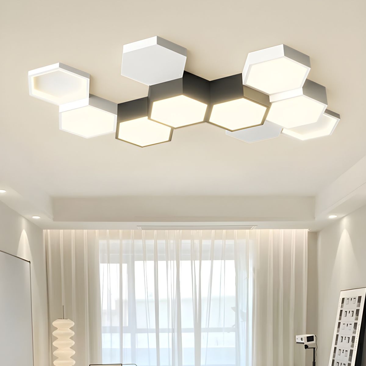 Modern Creative Geometric Led Light Eye Protection Black and White Ceiling Lamp