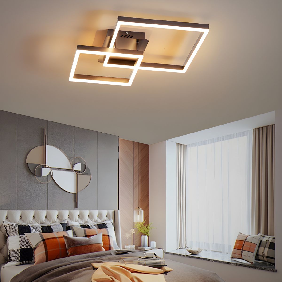 Modern Style Square Shape Metal Ceiling Lights Fixtures in Black/Brown