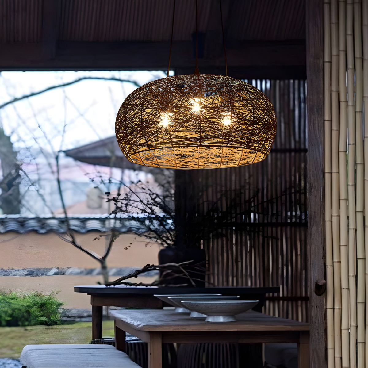 Creative Bird's Nest LED Hemp Rope Rattan Woven Pendant Light