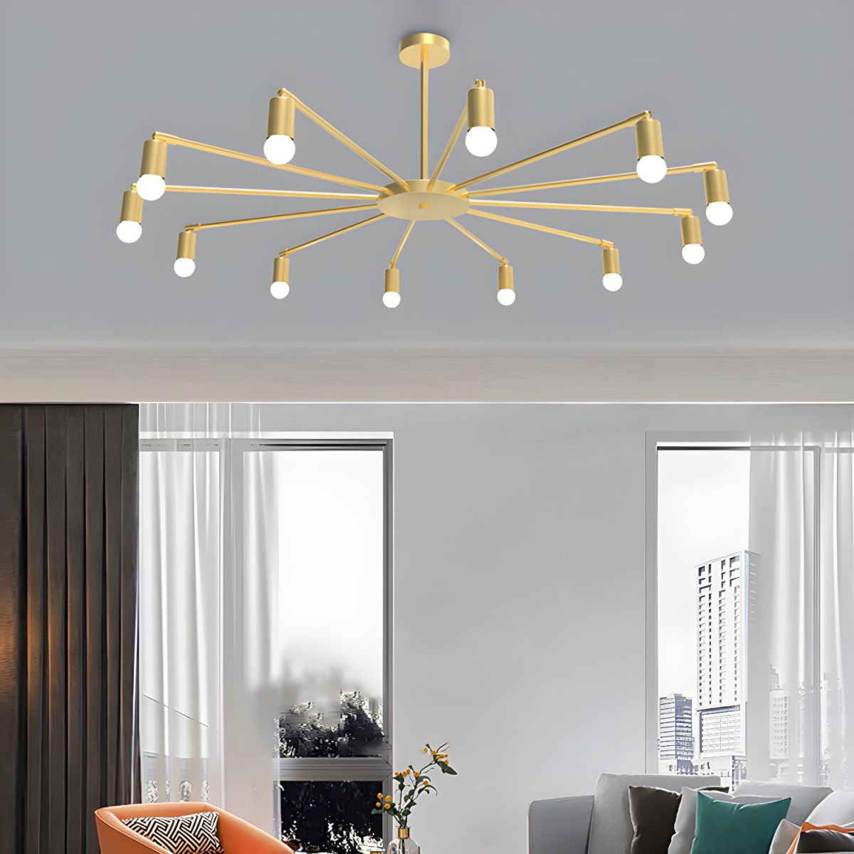 Modern Simple Chandelier Unique Ceiling Light for Living Room in Black/Gold