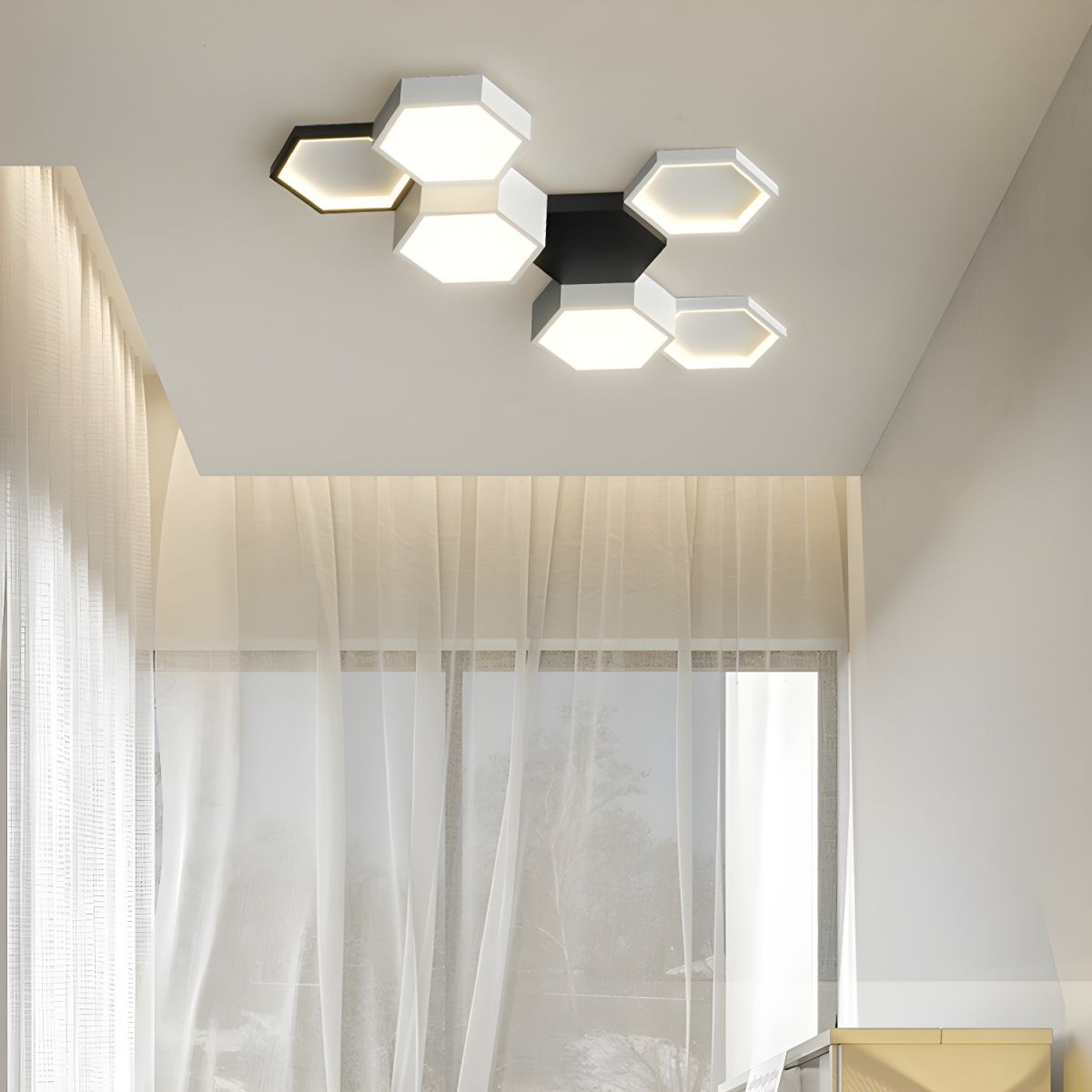 Modern Creative Geometric Led Light Eye Protection Black and White Ceiling Lamp