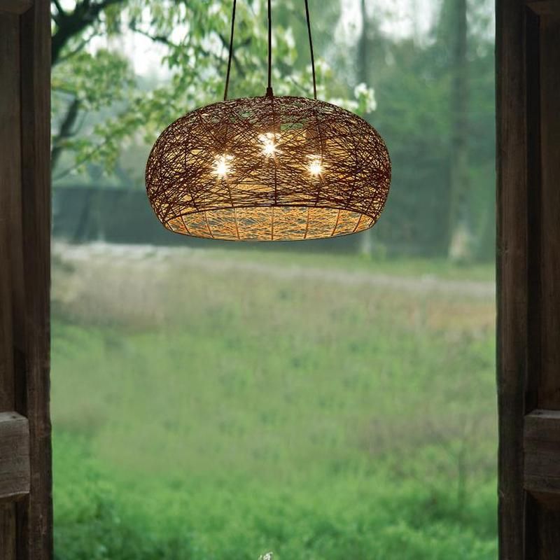 Creative Bird's Nest LED Hemp Rope Rattan Woven Pendant Light