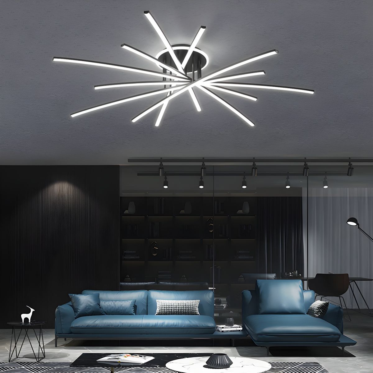 Modern Elegant Linear Semi Flush Mount Ceiling Light Fixture in Black