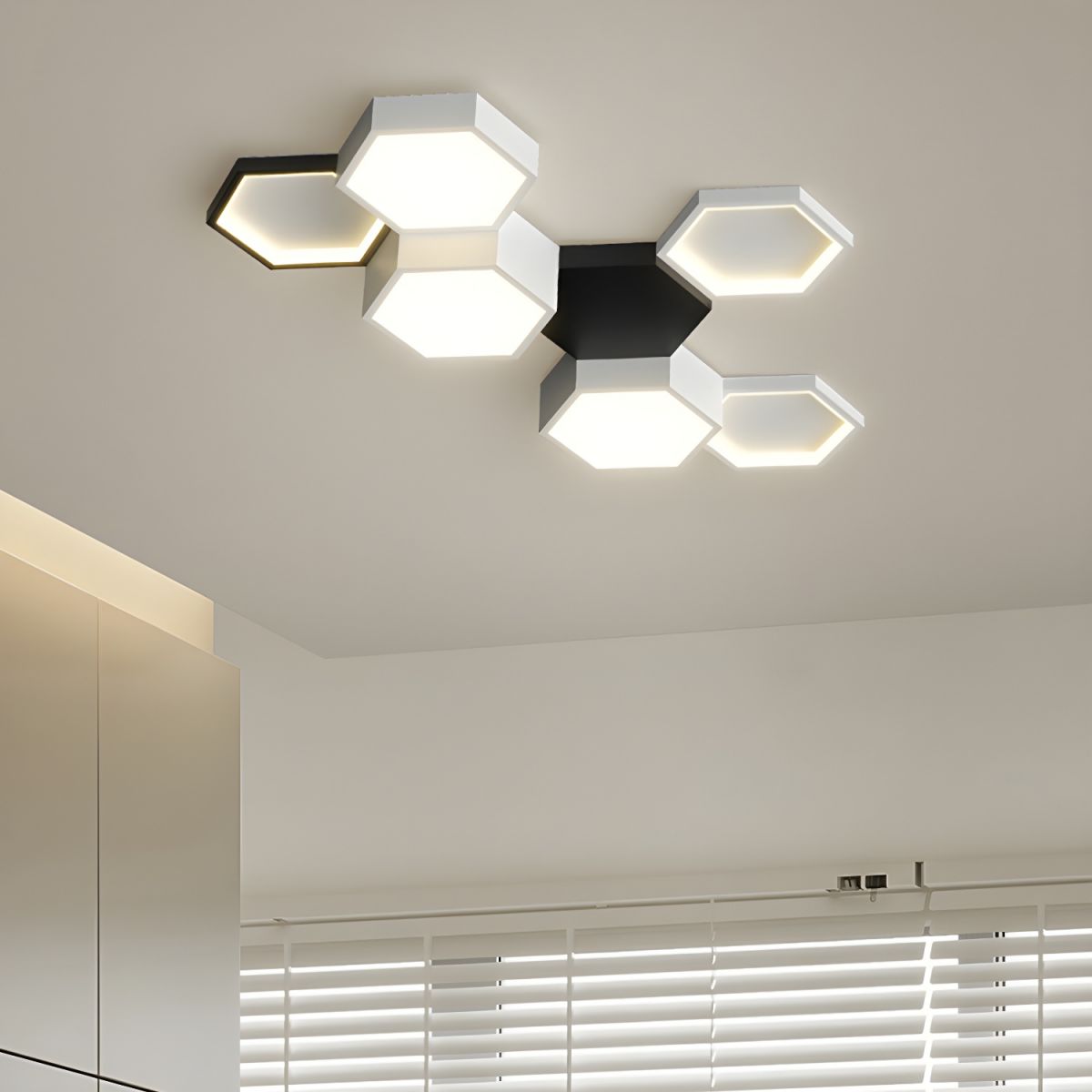 Modern Creative Geometric Led Light Eye Protection Black and White Ceiling Lamp