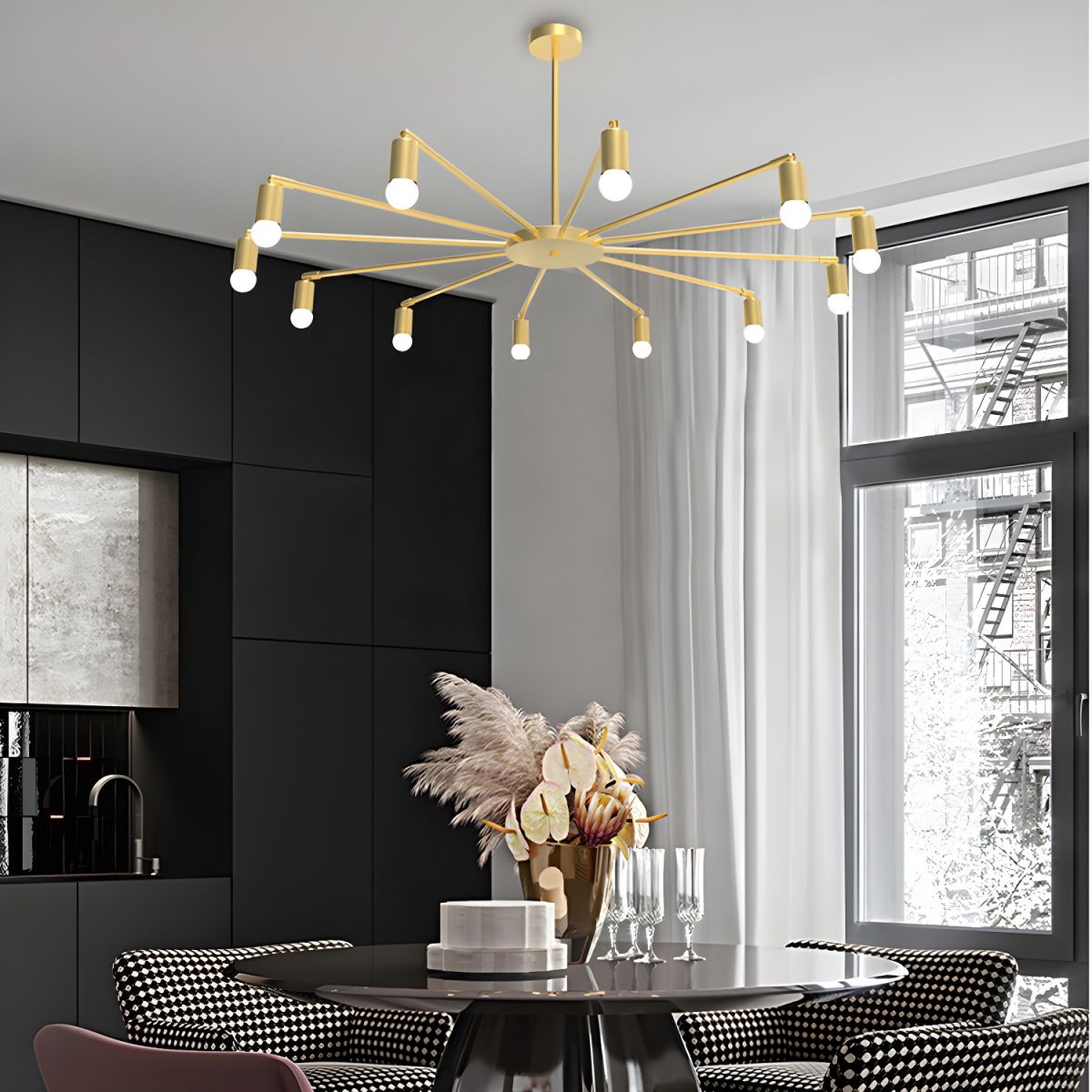 Modern Simple Chandelier Unique Ceiling Light for Living Room in Black/Gold