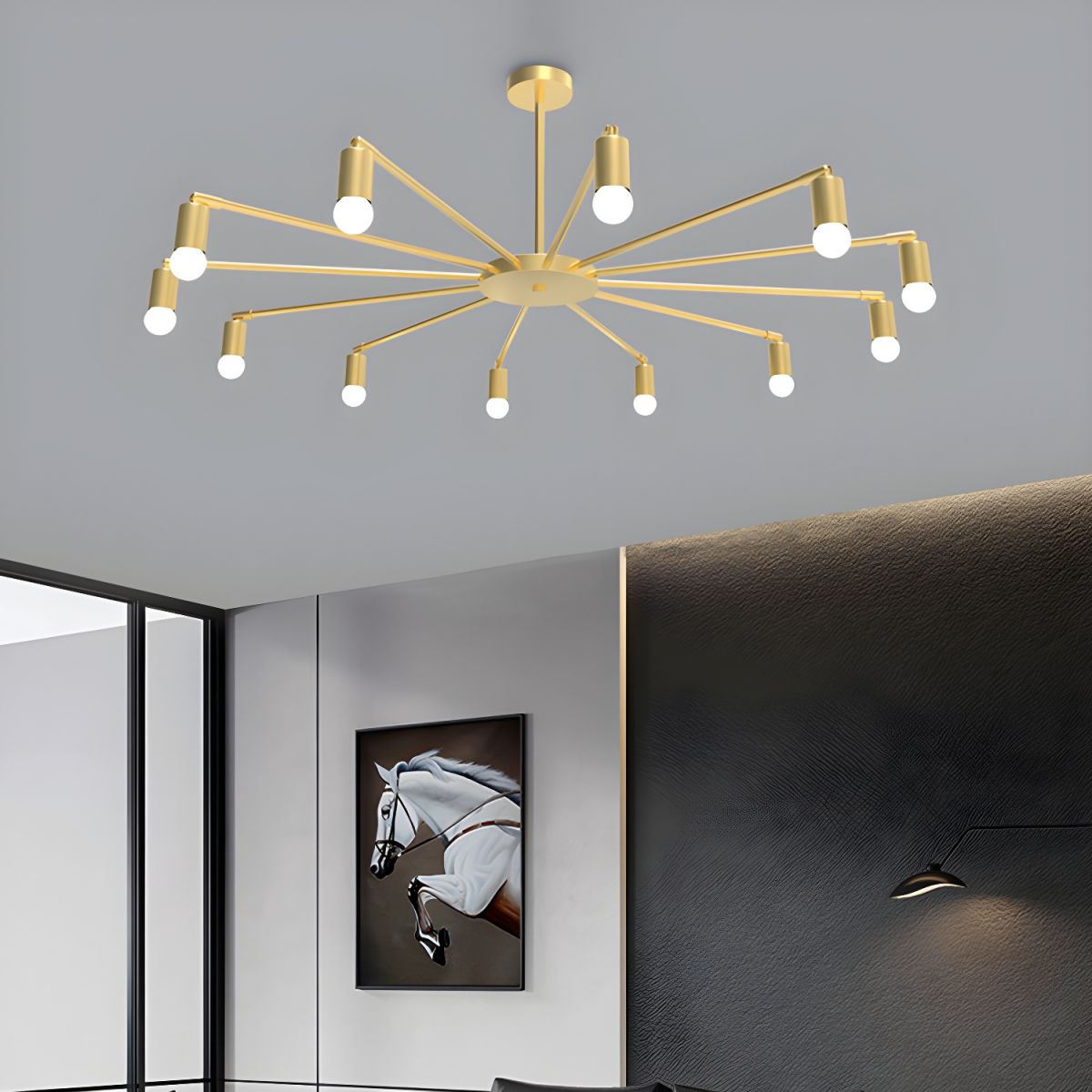 Modern Simple Chandelier Unique Ceiling Light for Living Room in Black/Gold