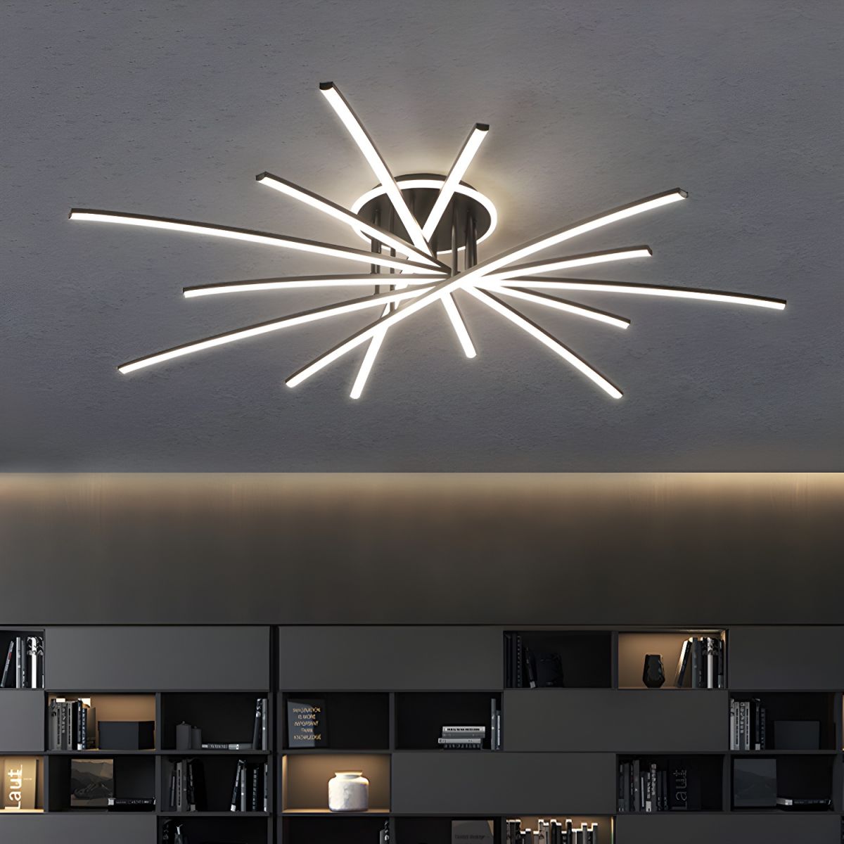 Modern Elegant Linear Semi Flush Mount Ceiling Light Fixture in Black