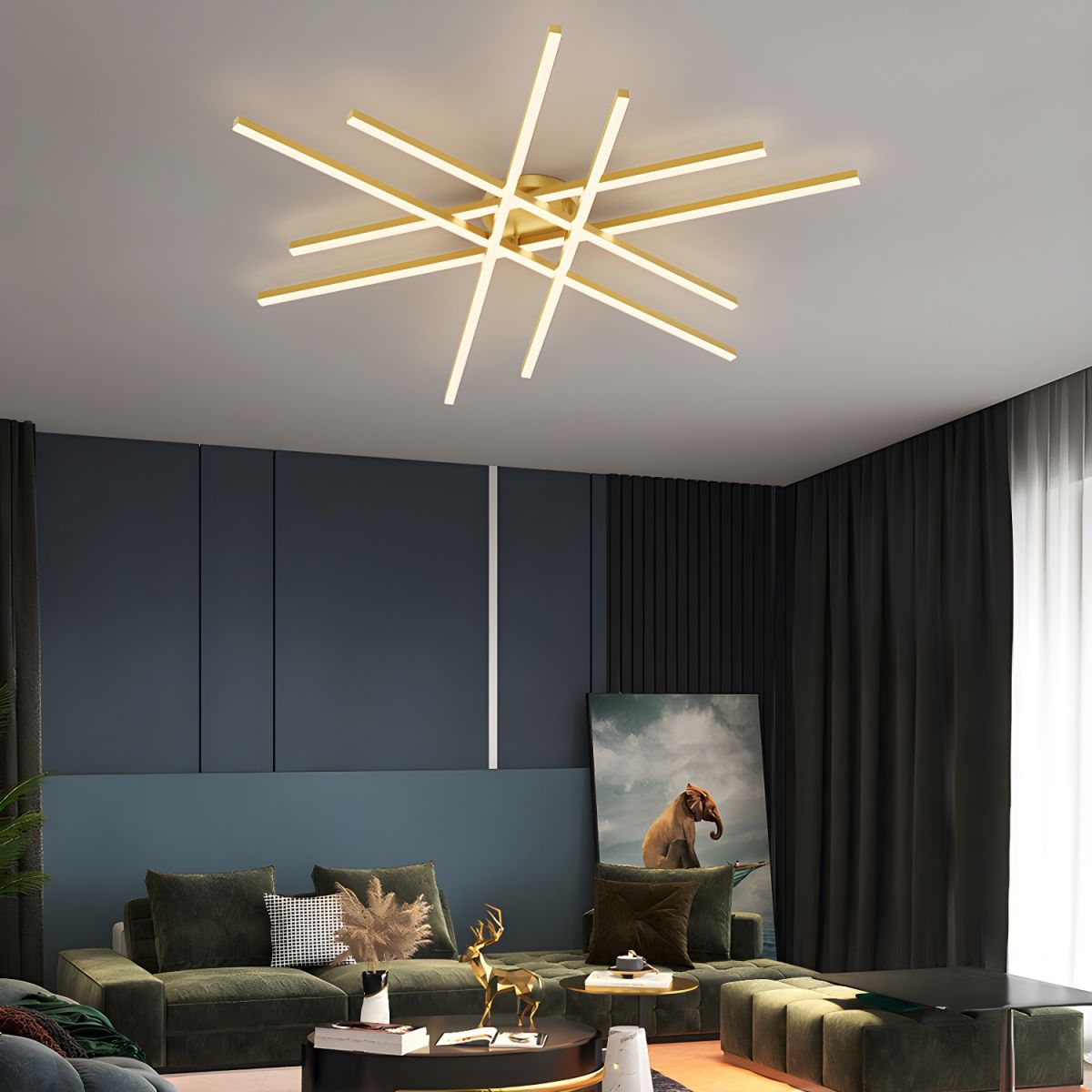 Elegant Contemporary Linear Flush Mount LED Metal Ceiling Light for Living Space